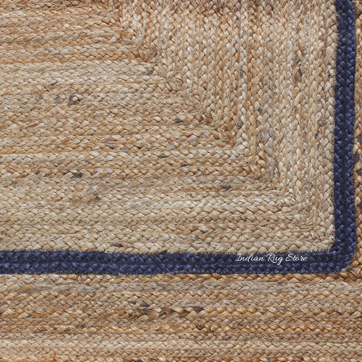 Hall Way Decor Blue Beige Hand Braided Geometric Jute Rug