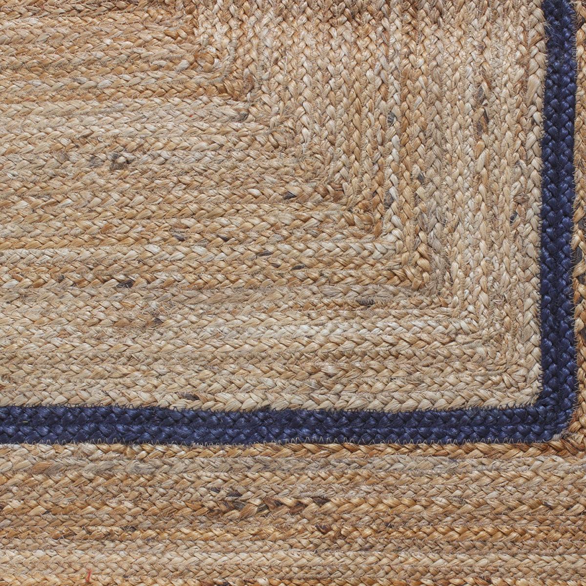 Hall Way Decor Blue Beige Hand Braided Geometric Jute Rug - Indian Rug Store