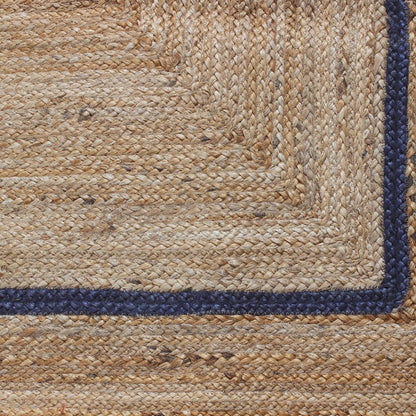 Hall Way Decor Blue Beige Hand Braided Geometric Jute Rug - Indian Rug Store