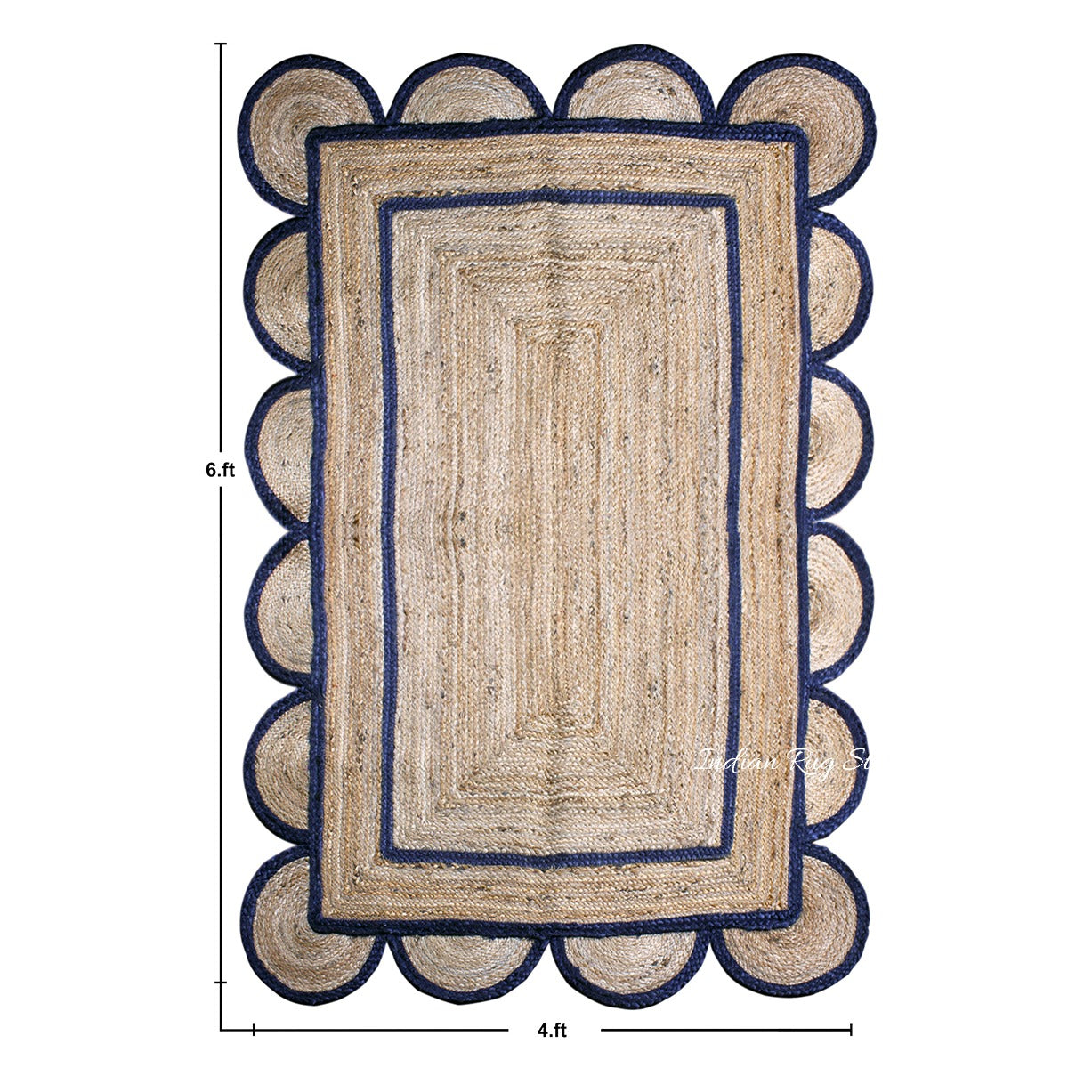 Hall Way Decor Blue Beige Hand Braided Geometric Jute Rug