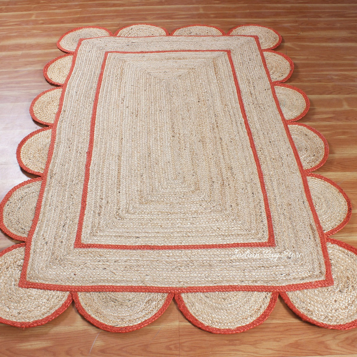 Beige Orange Geometric Hand Braided Living Hall Decor Jute Rug