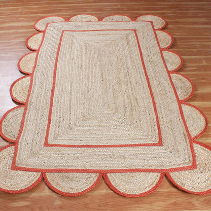 Beige Orange Geometric Hand Braided Living Hall Decor Jute Rug - Indian Rug Store