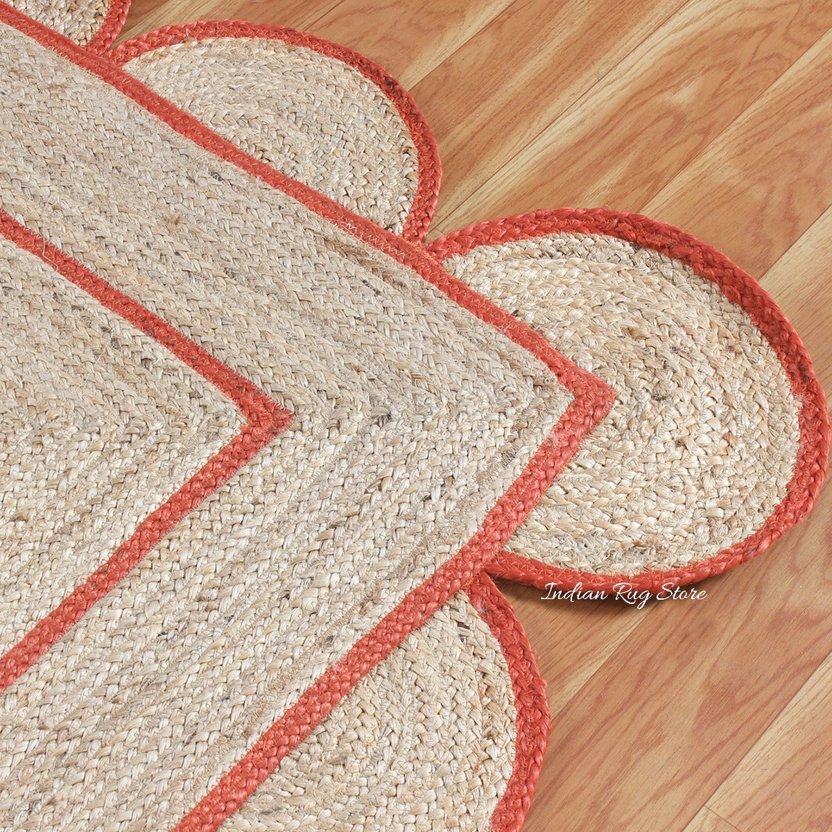 Beige Orange Geometric Hand Braided Living Hall Decor Jute Rug