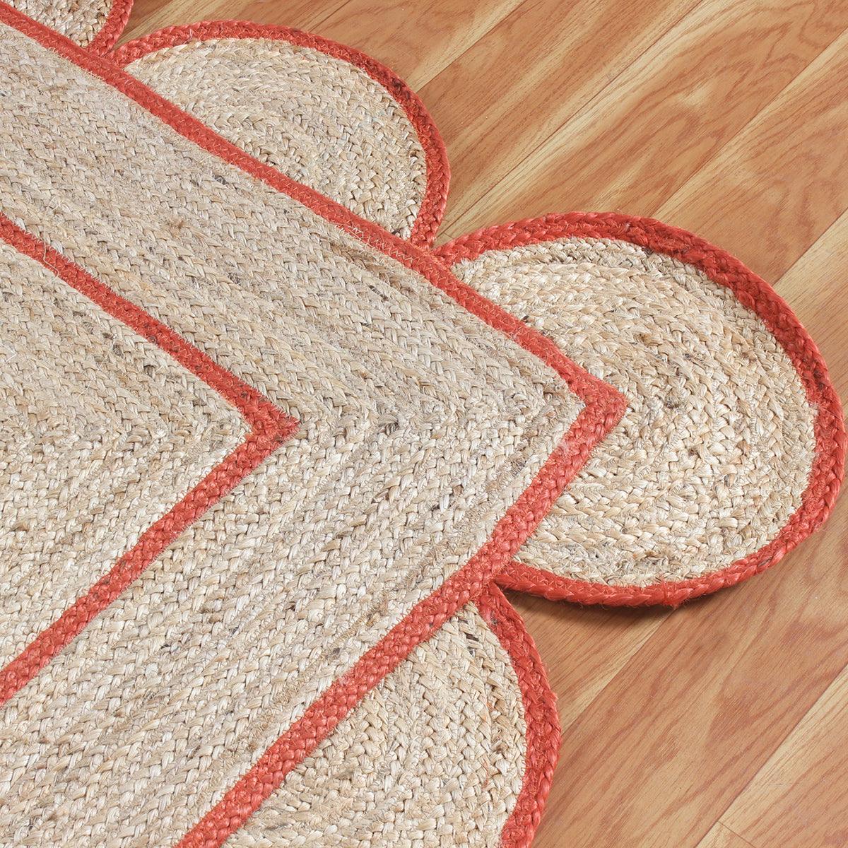 Beige Orange Geometric Hand Braided Living Hall Decor Jute Rug - Indian Rug Store