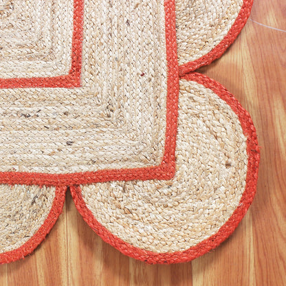 Beige Orange Geometric Hand Braided Living Hall Decor Jute Rug