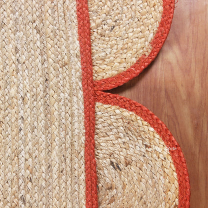 Beige Orange Geometric Hand Braided Living Hall Decor Jute Rug