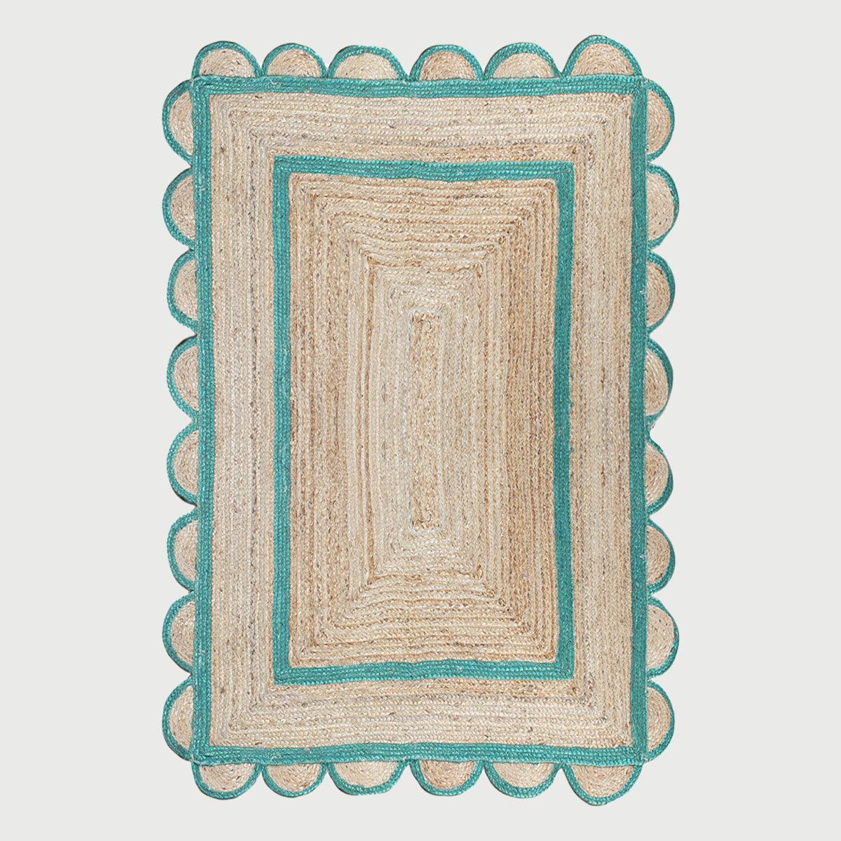 Green Beige Geometric Hand Braided Farm House Decor Jute Rug - Indian Rug Store