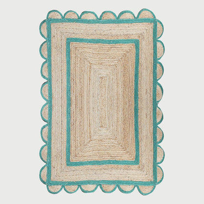 Green Beige Geometric Hand Braided Farm House Decor Jute Rug - Indian Rug Store