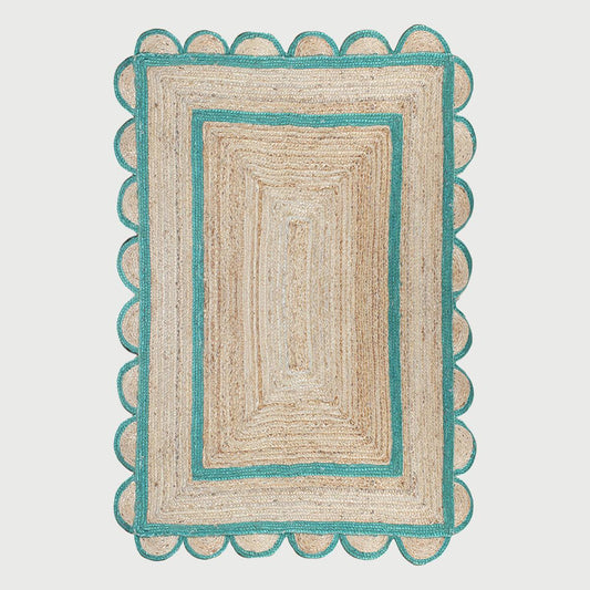 Green Beige Geometric Hand Braided Farm House Decor Jute Rug - Indian Rug Store