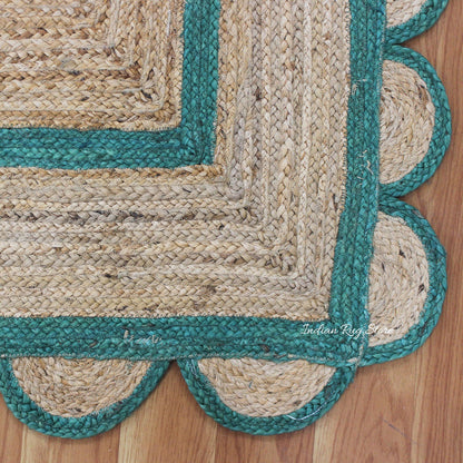 Green Beige Geometric Hand Braided Farm House Decor Jute Rug