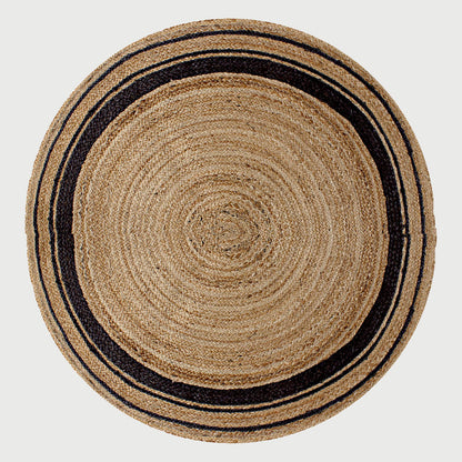 Round Beige Black Hand Braided Geometric Dining Room Decor Jute Rug - Indian Rug Store