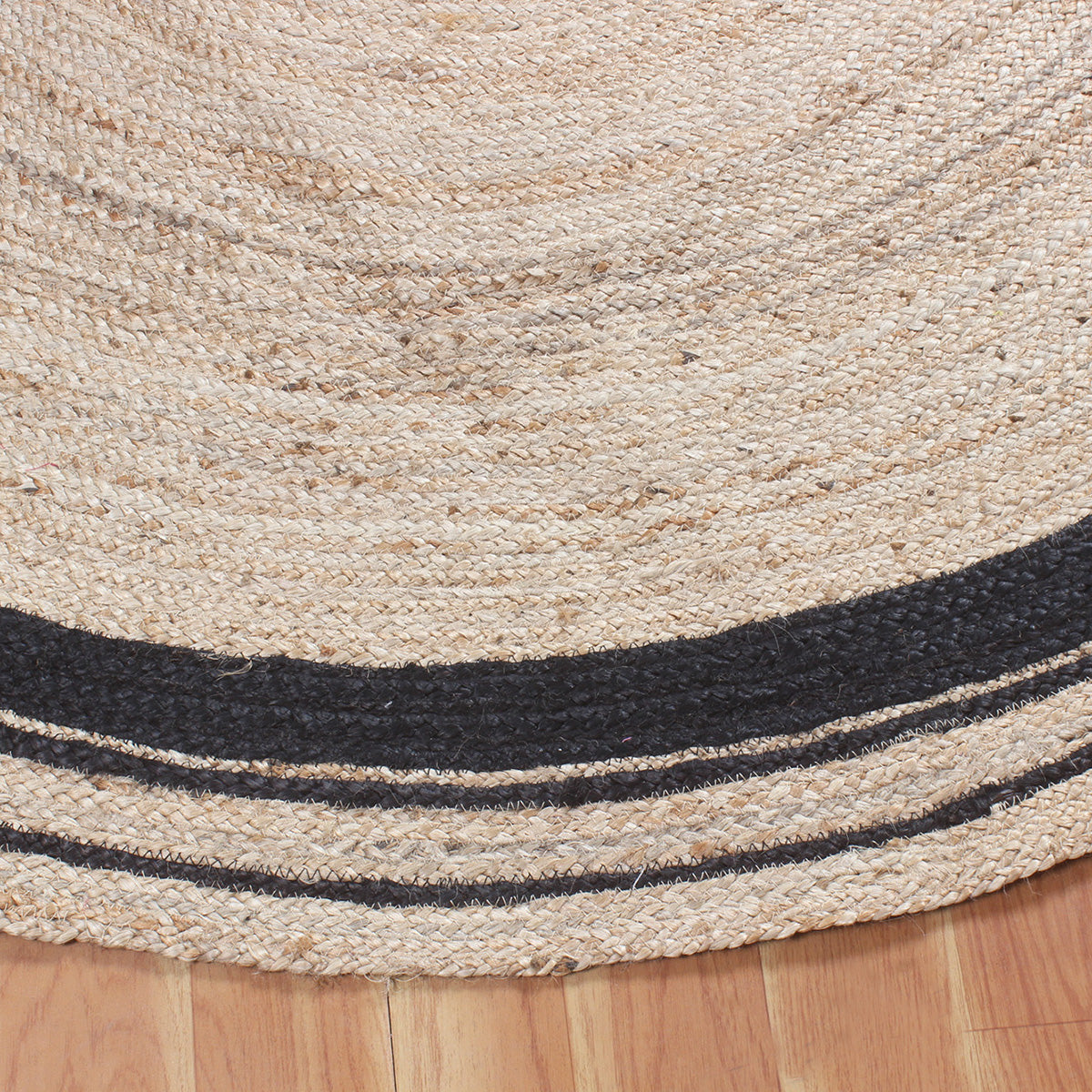 Round Beige Black Hand Braided Geometric Dining Room Decor Jute Rug - Indian Rug Store