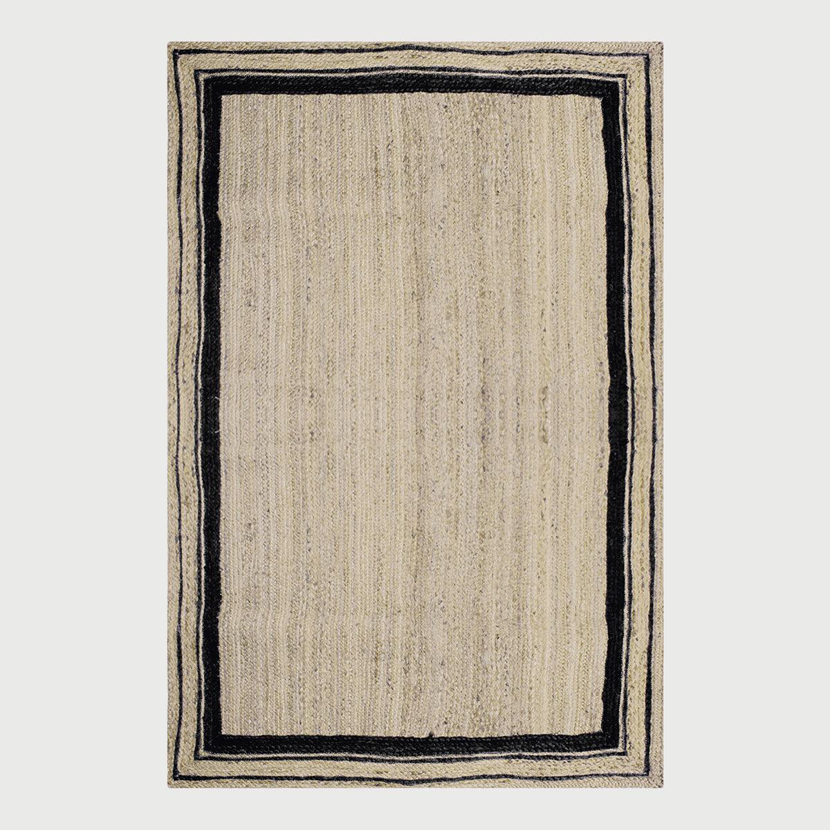 Hand Braided Rectangle Beige Black Interior Decor Jute Rug - Indian Rug Store