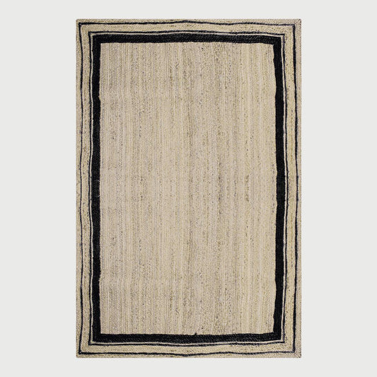 Hand Braided Rectangle Beige Black Interior Decor Jute Rug - Indian Rug Store