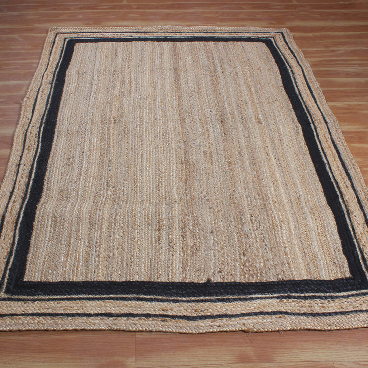 Hand Braided Rectangle Beige Black Interior Decor Jute Rug - Indian Rug Store