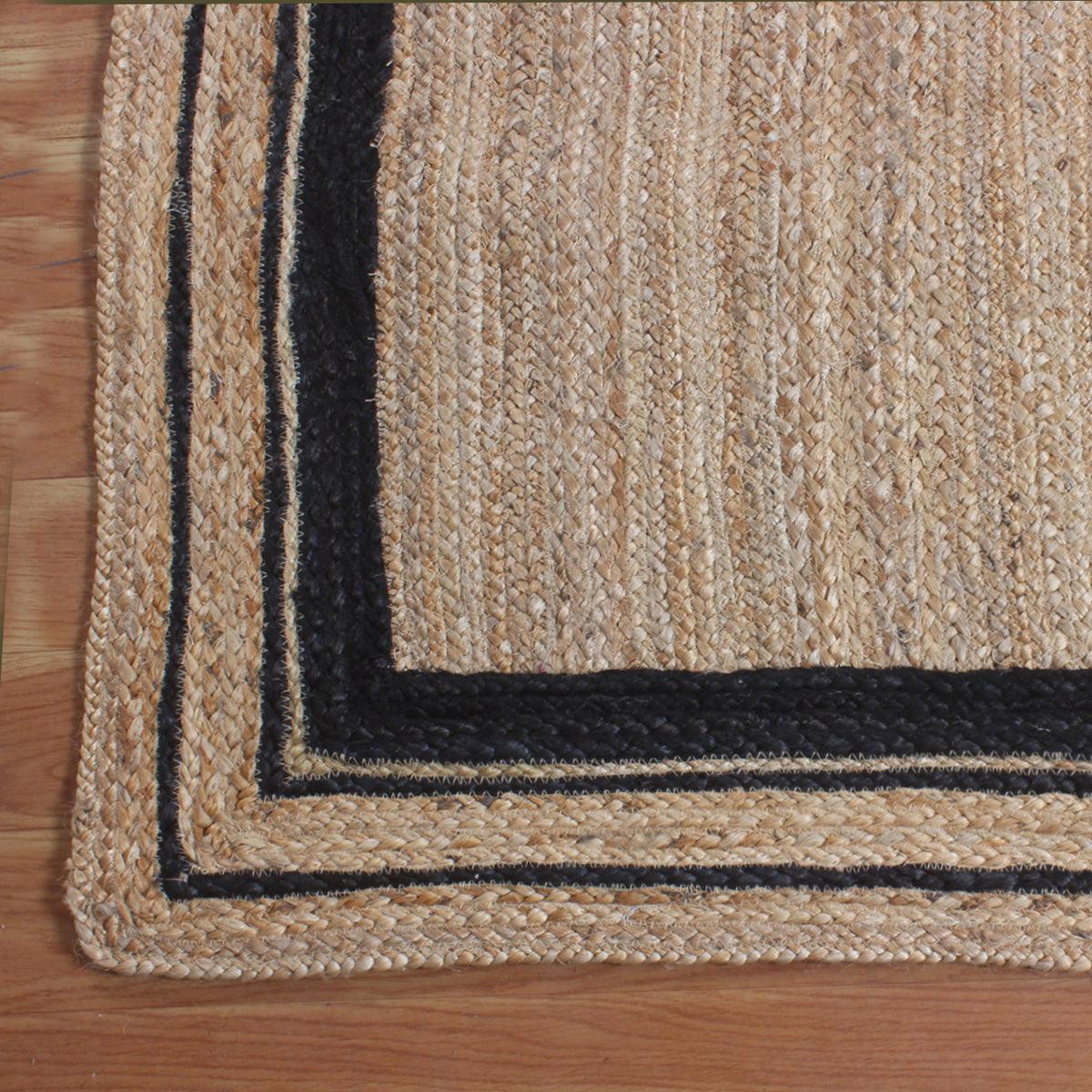 Hand Braided Rectangle Beige Black Interior Decor Jute Rug - Indian Rug Store