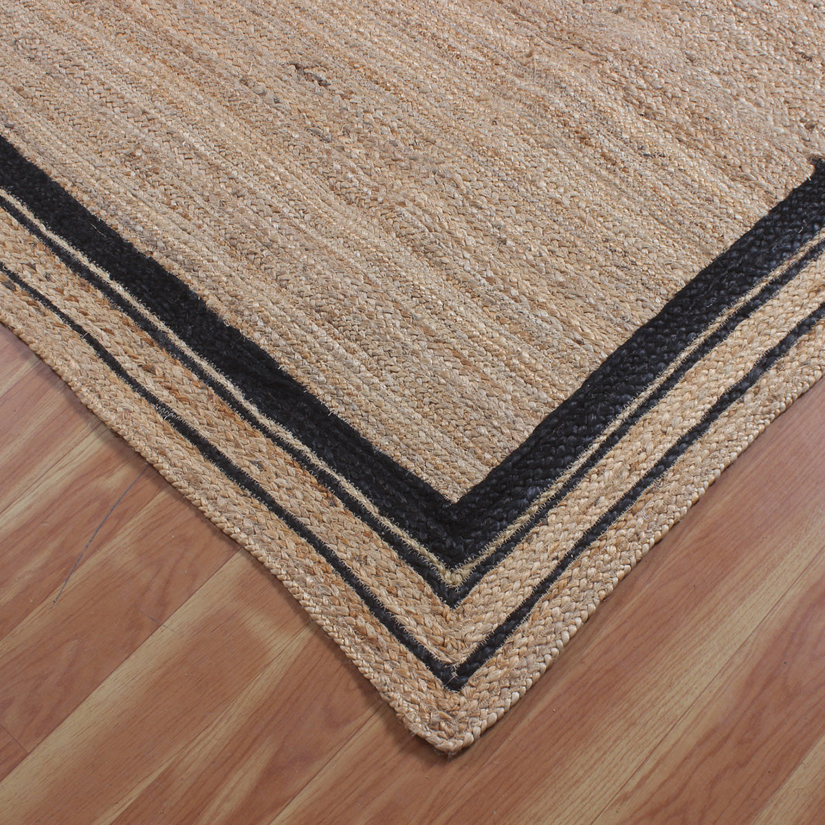 Hand Braided Rectangle Beige Black Interior Decor Jute Rug - Indian Rug Store