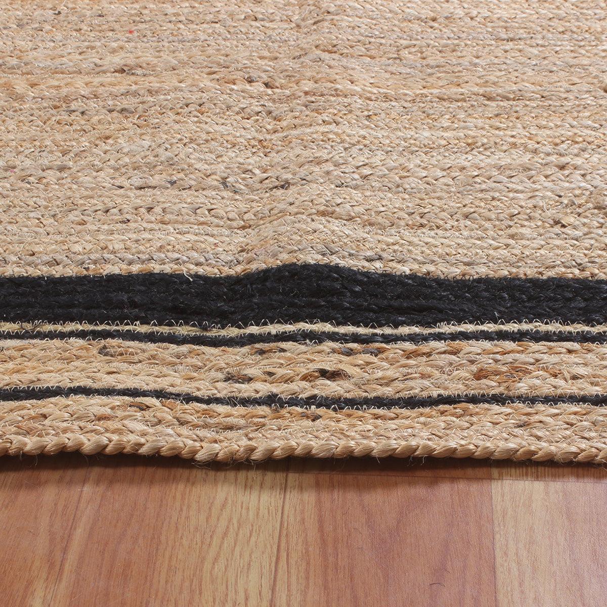 Hand Braided Rectangle Beige Black Interior Decor Jute Rug - Indian Rug Store