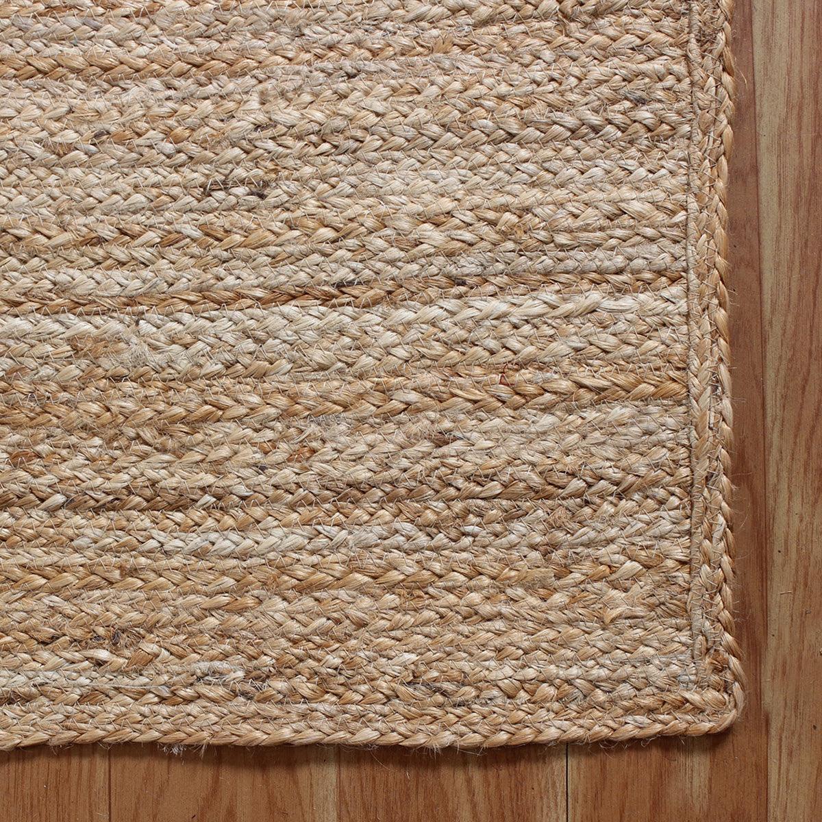 Geometric Beige Hand Braided Entrance Decor Jute Rug - Indian Rug Store