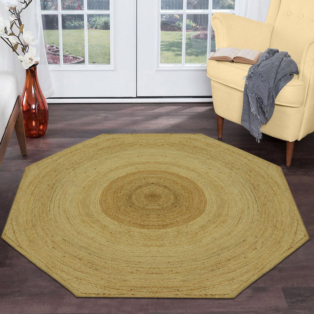 Beautiful Hand Braided Beige Jute Sea House Round Area Rug - Indian Rug Store