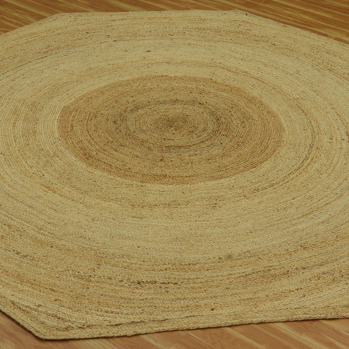 Beautiful Hand Braided Beige Jute Sea House Round Area Rug - Indian Rug Store