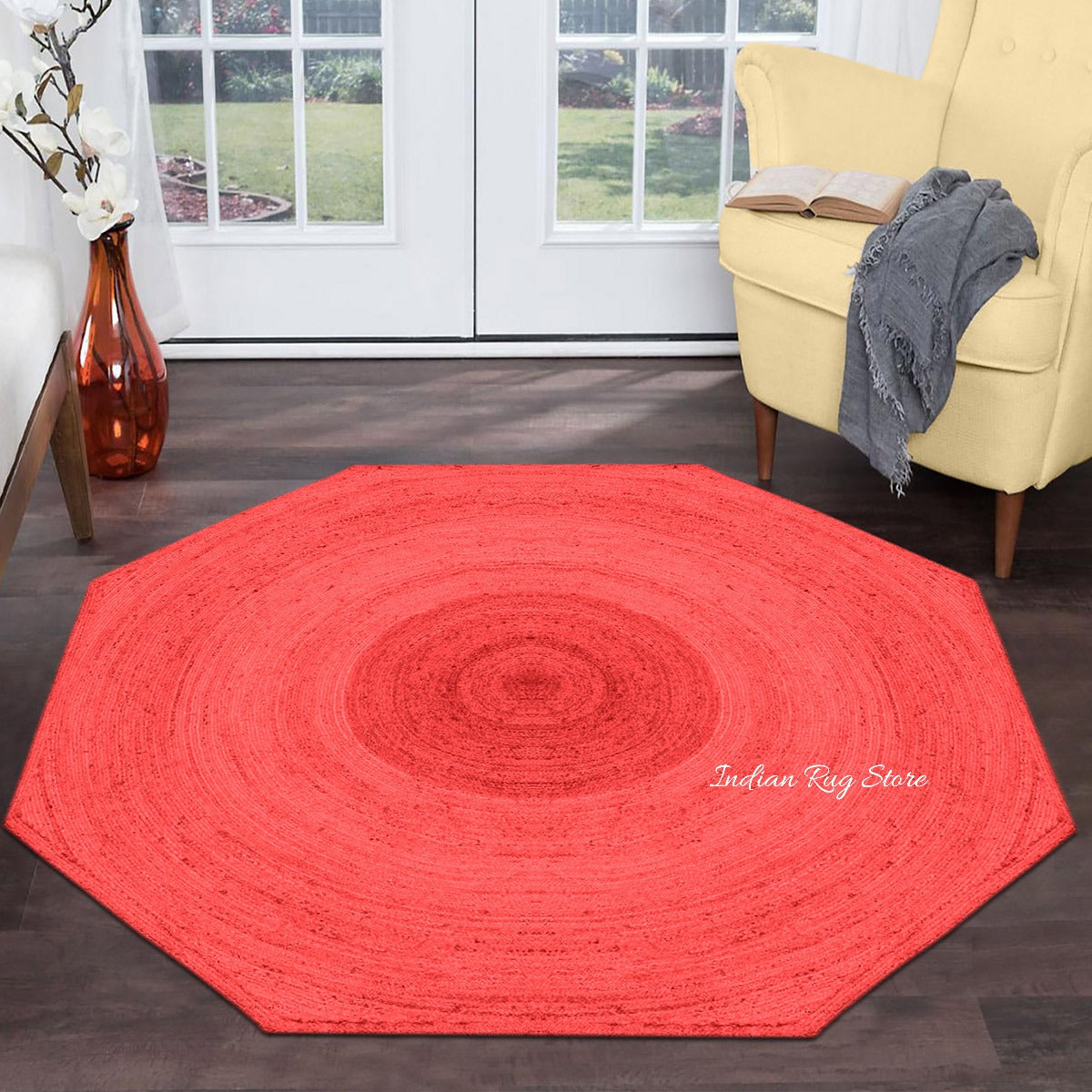 Trendy Hand Braided Red Jute Bed Room Round Area Rug