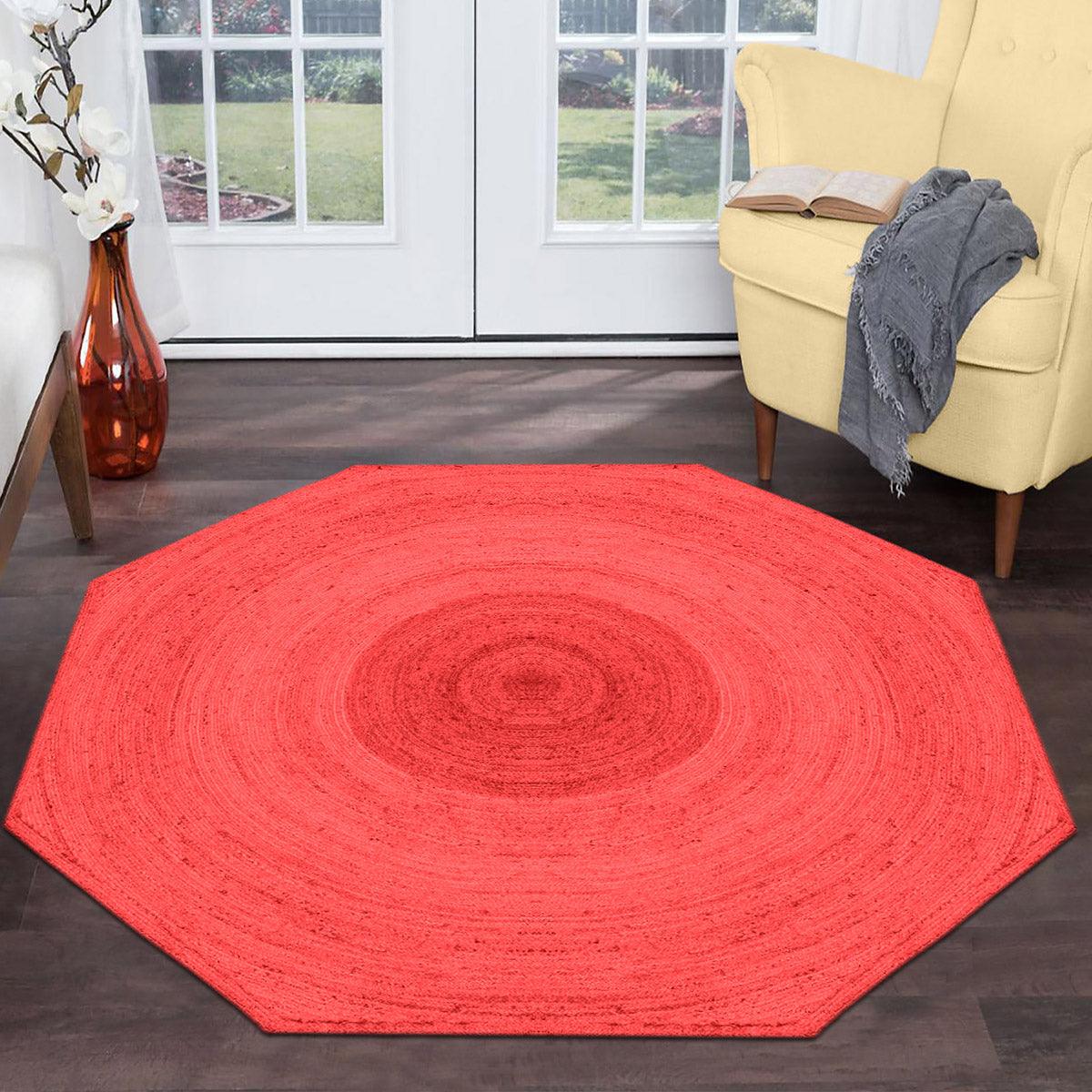 Trendy Hand Braided Red Jute Bed Room Round Area Rug - Indian Rug Store