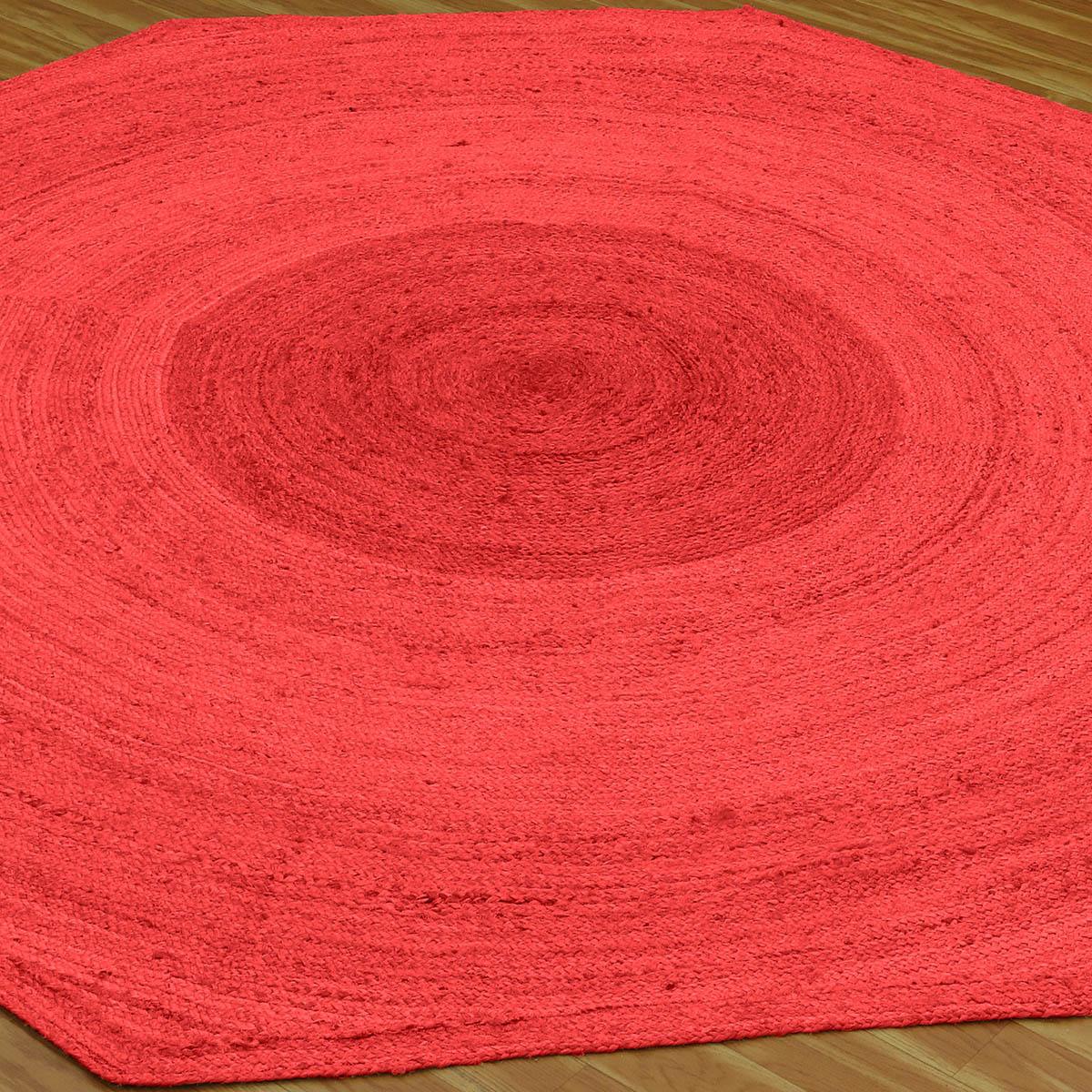 Trendy Hand Braided Red Jute Bed Room Round Area Rug - Indian Rug Store