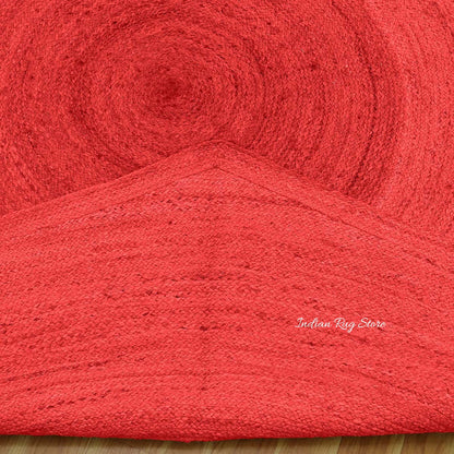 Trendy Hand Braided Red Jute Bed Room Round Area Rug