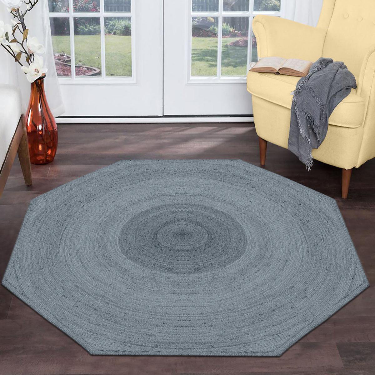 Natural Fiber Hand Braided Grey Jute Indoor Round Area Rug - Indian Rug Store