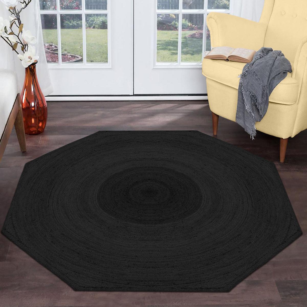 Geometric Hand Braided Black Round Out House Decor Jute Rug - Indian Rug Store