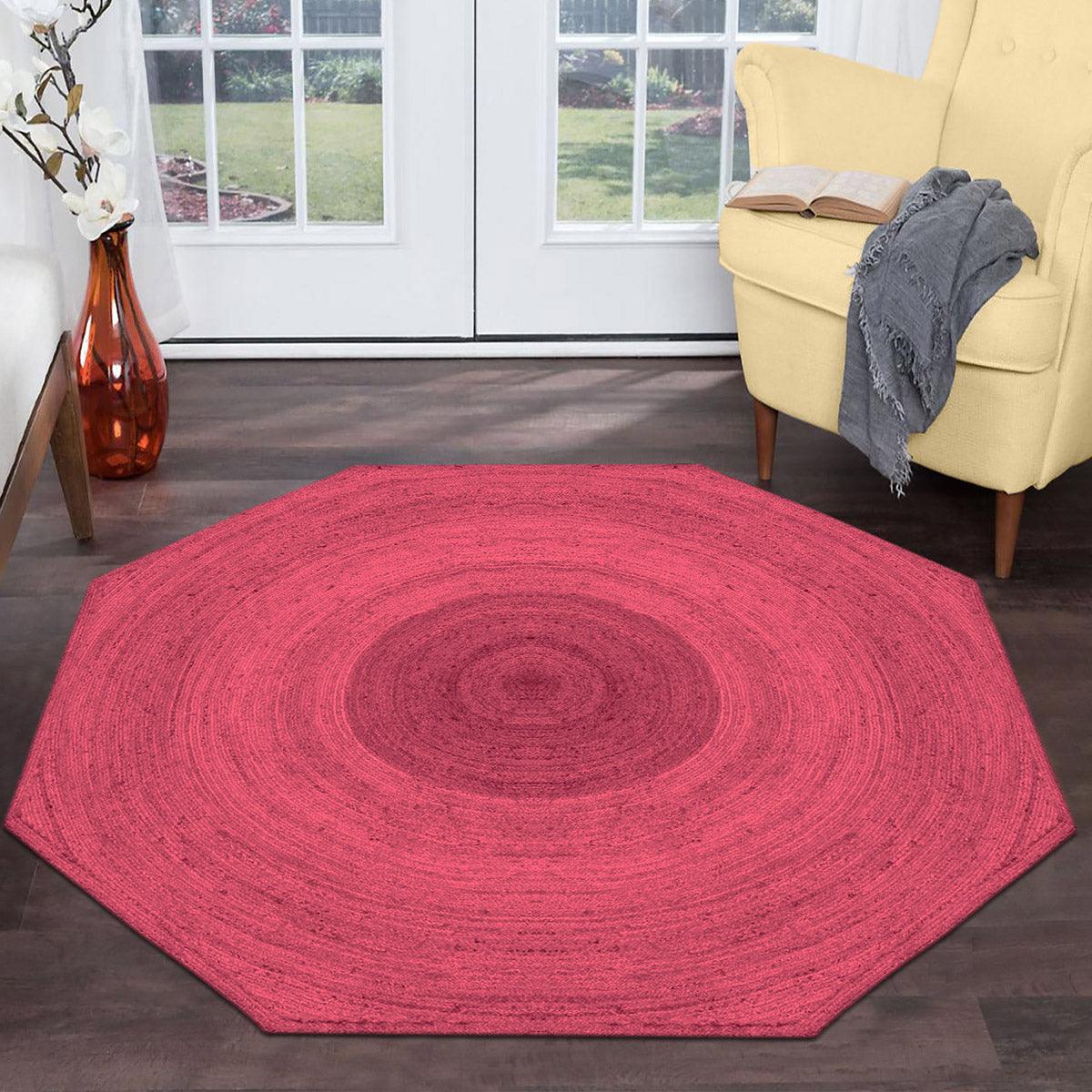 Maroon Round Hand Braided Hallway Decor Jute Rug - Indian Rug Store