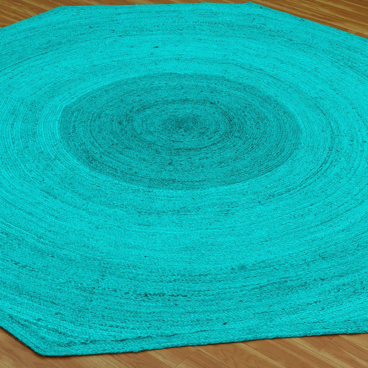 Hand Braided Turquoise Blue Outdoor Decor Jute Rug - Indian Rug Store