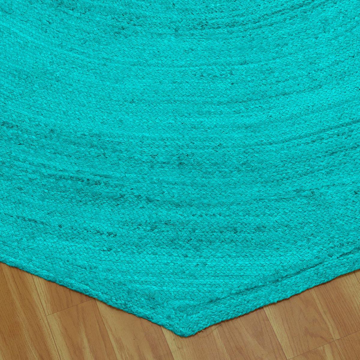 Hand Braided Turquoise Blue Outdoor Decor Jute Rug - Indian Rug Store