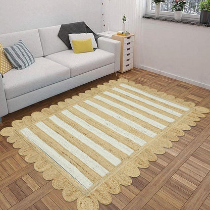 Attractive Beige Off White Hand Braided Entry Way Jute Area Rug - Indian Rug Store