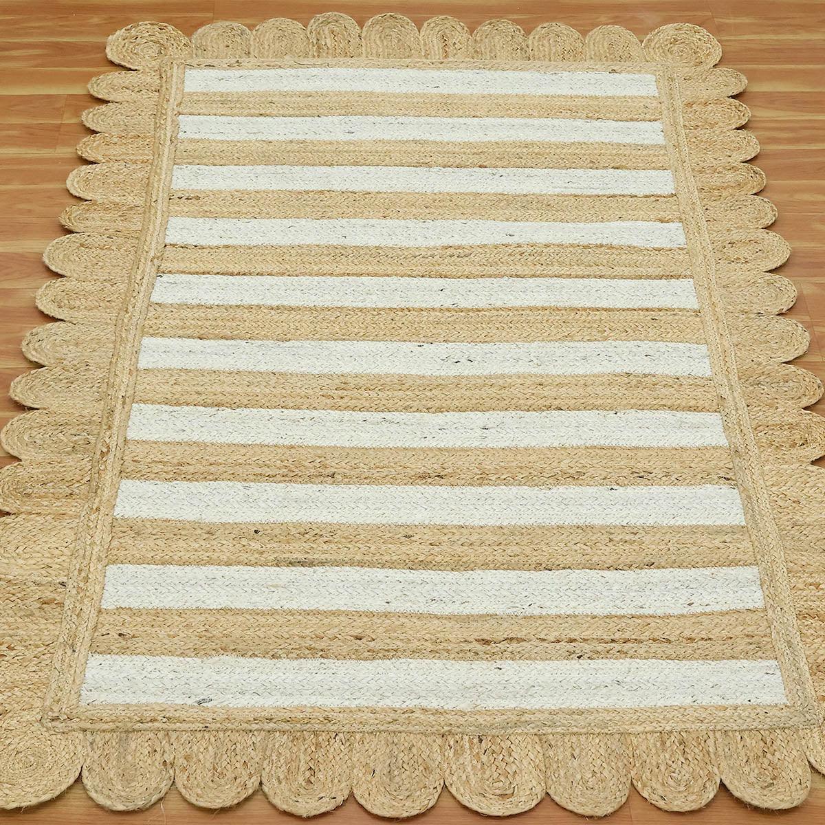 Attractive Beige Off White Hand Braided Entry Way Jute Area Rug - Indian Rug Store