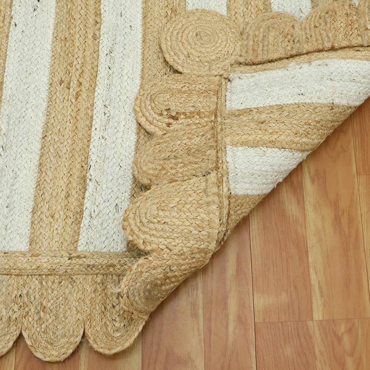 Attractive Beige Off White Hand Braided Entry Way Jute Area Rug - Indian Rug Store