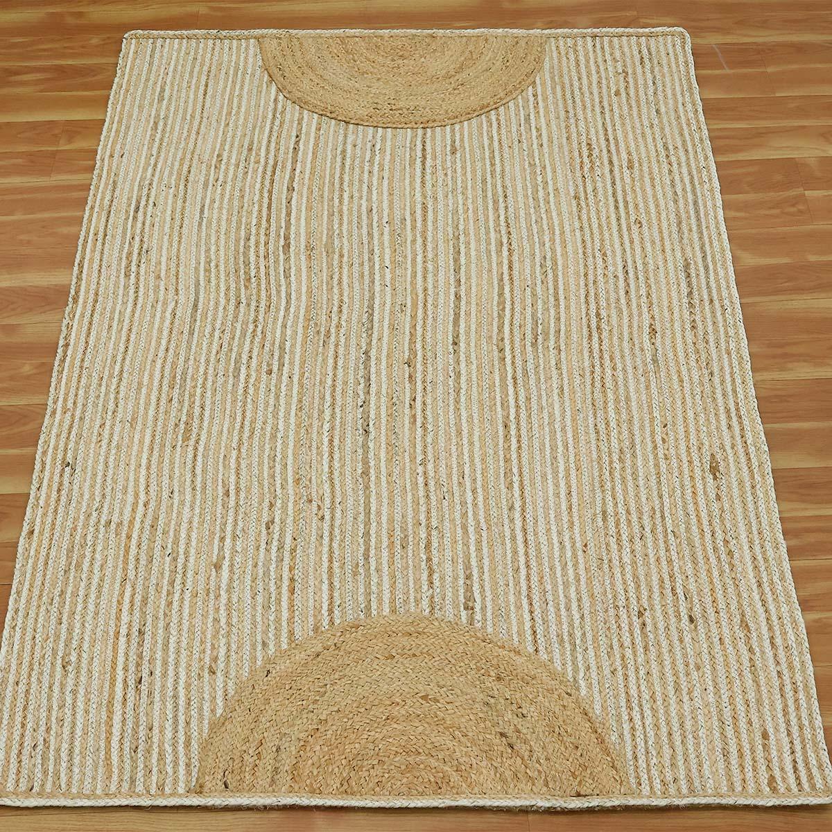 Natural Fiber Beige White Hand Braided Living Room Jute Area Rug - Indian Rug Store