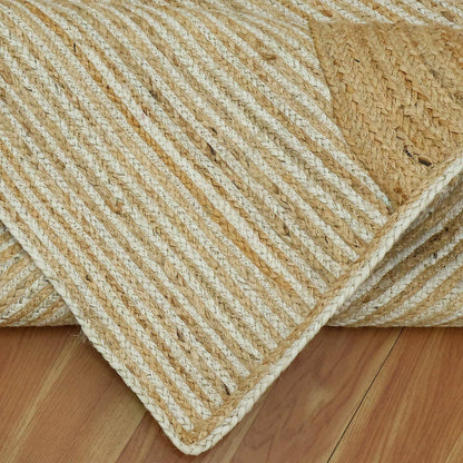 Natural Fiber Beige White Hand Braided Living Room Jute Area Rug - Indian Rug Store