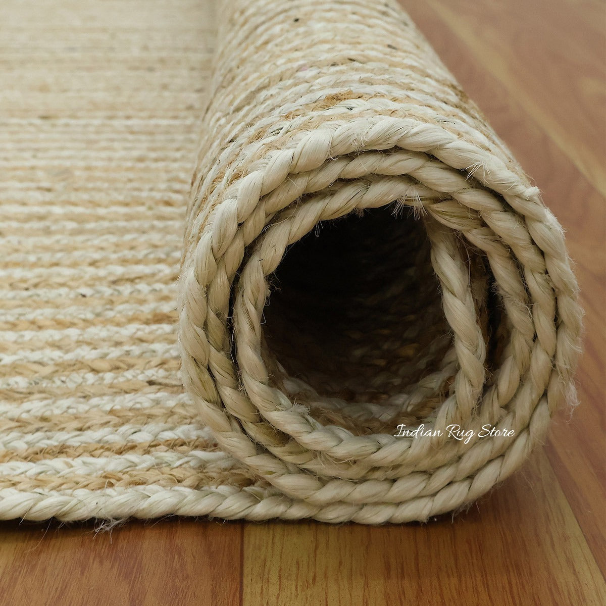 Natural Fiber Beige White Hand Braided Living Room Jute Area Rug