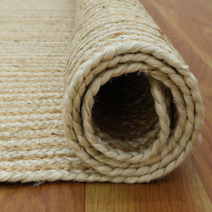 Natural Fiber Beige White Hand Braided Living Room Jute Area Rug - Indian Rug Store