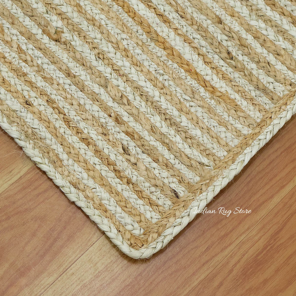 Natural Fiber Beige White Hand Braided Living Room Jute Area Rug