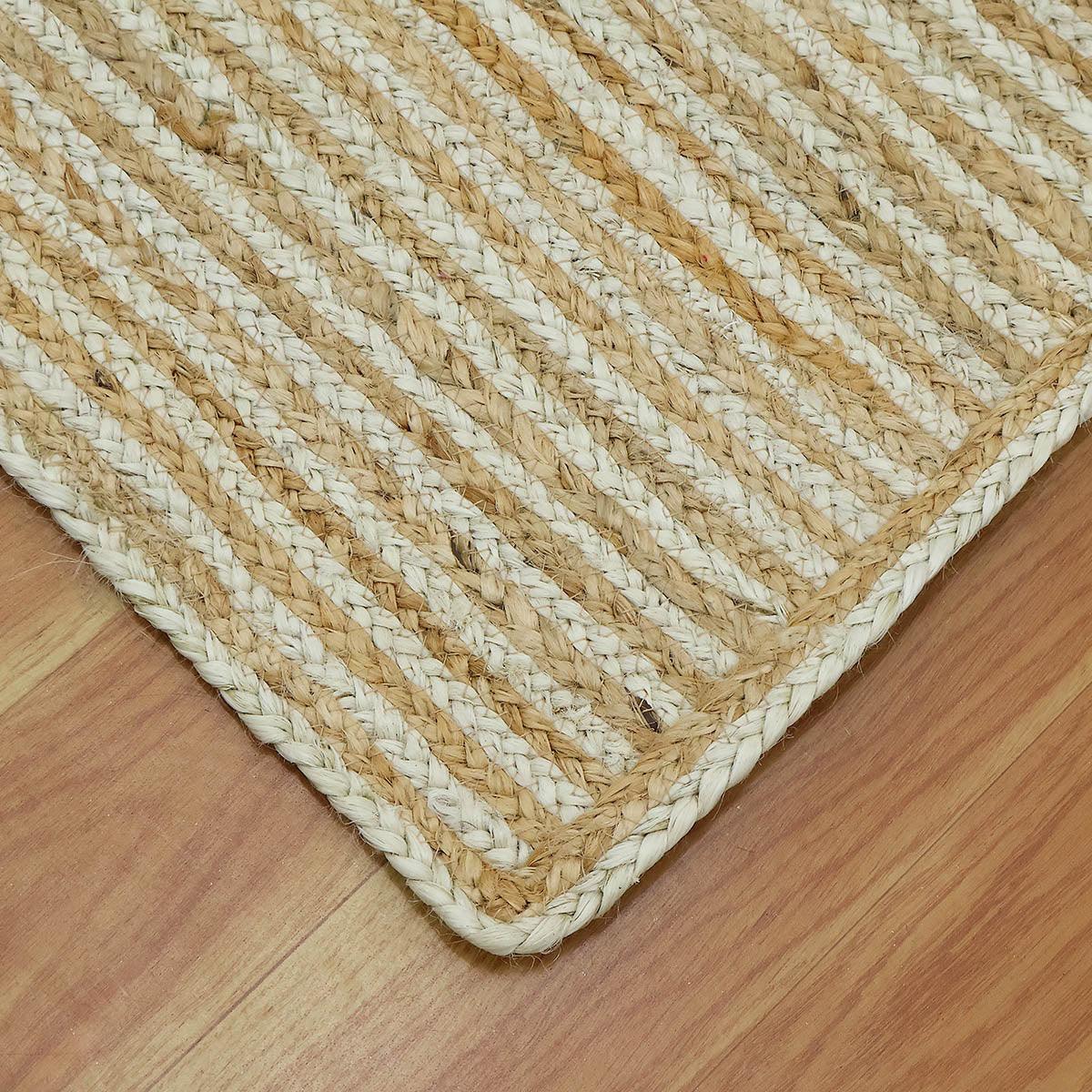 Natural Fiber Beige White Hand Braided Living Room Jute Area Rug - Indian Rug Store