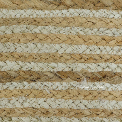 Natural Fiber Beige White Hand Braided Living Room Jute Area Rug