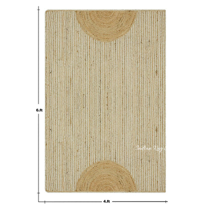 Natural Fiber Beige White Hand Braided Living Room Jute Area Rug