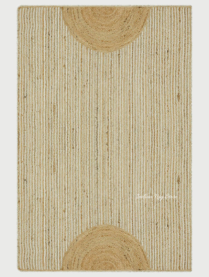 Natural Fiber Beige White Hand Braided Living Room Jute Area Rug