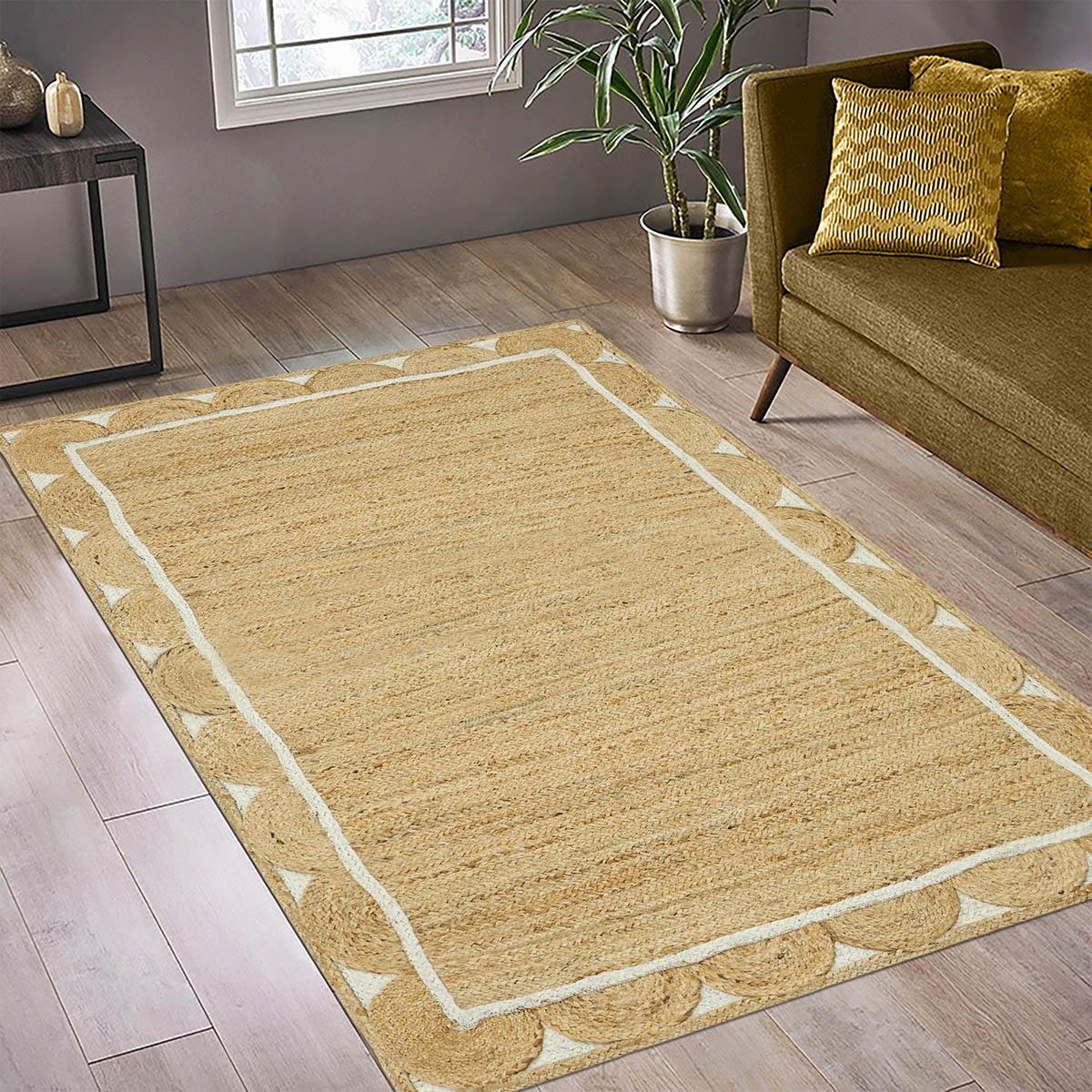 Eco Friendly Beige White Hand Braided Entry Way Jute Area Rug - Indian Rug Store