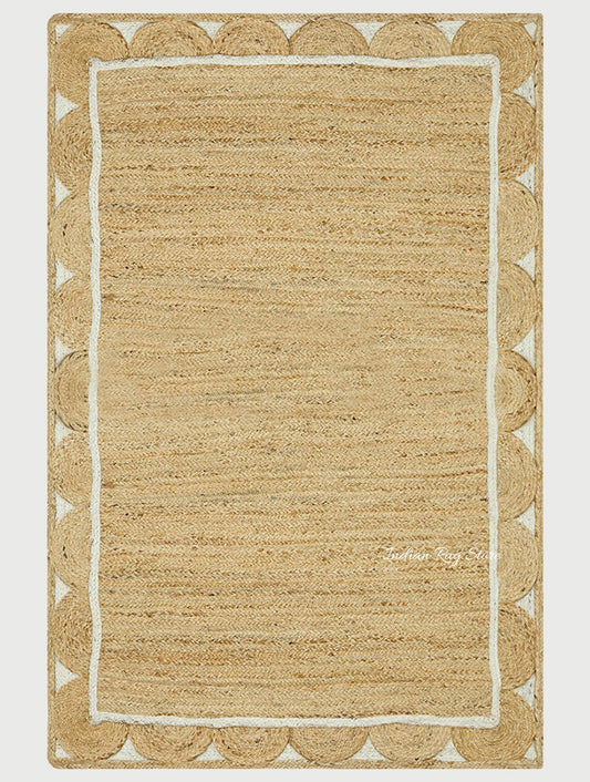 Eco Friendly Beige White Hand Braided Entry Way Jute Area Rug