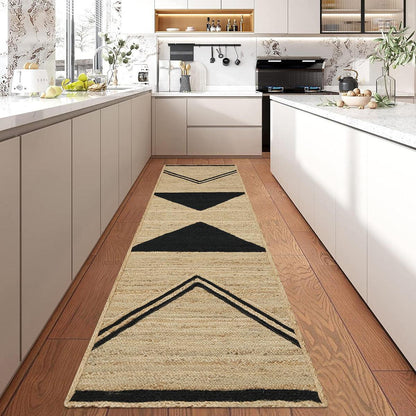 Trendy Beige Black Hand Braided Sea House Jute Area Rug - Indian Rug Store