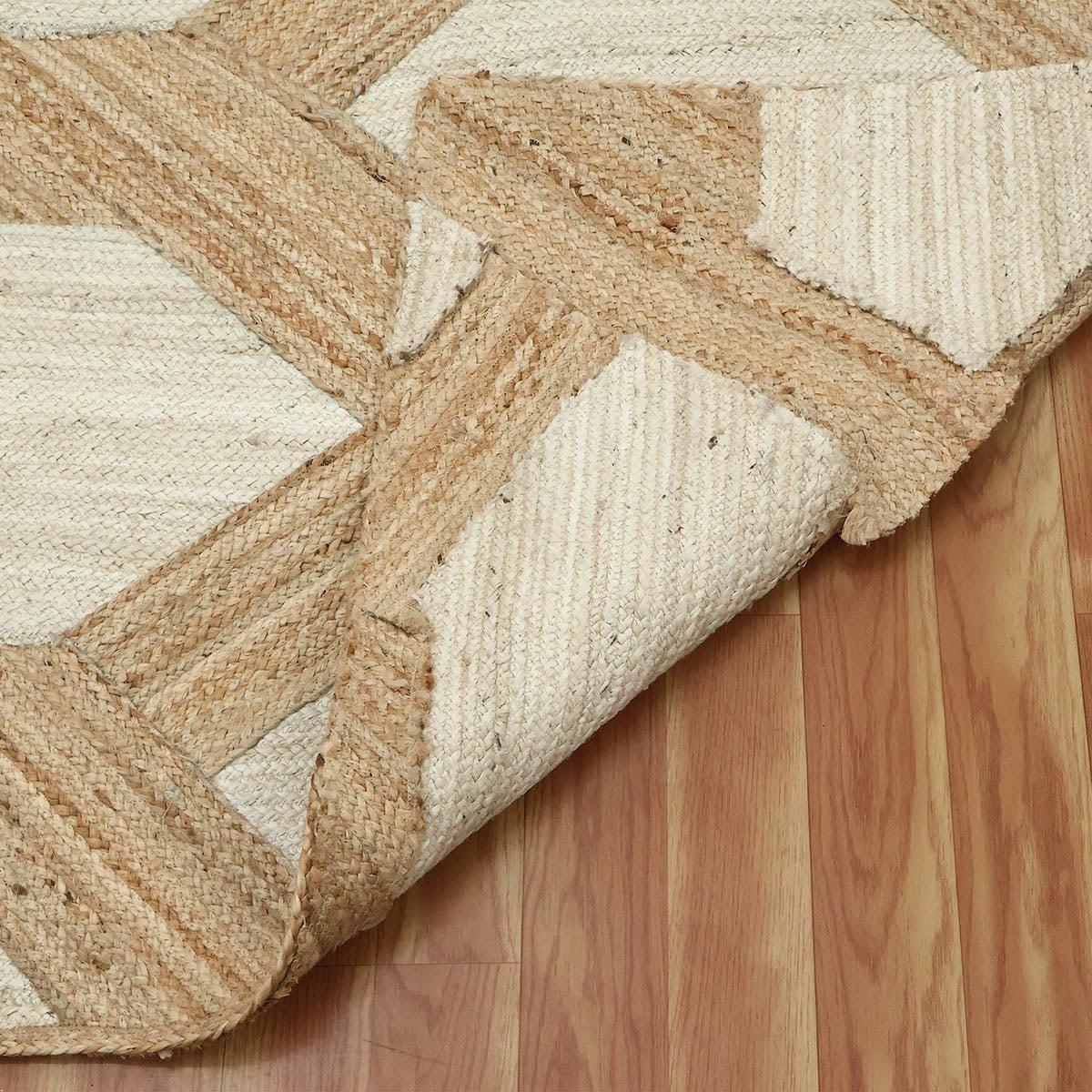 Indian Hand Braided Beige White Jute Dining Area Rug - Indian Rug Store